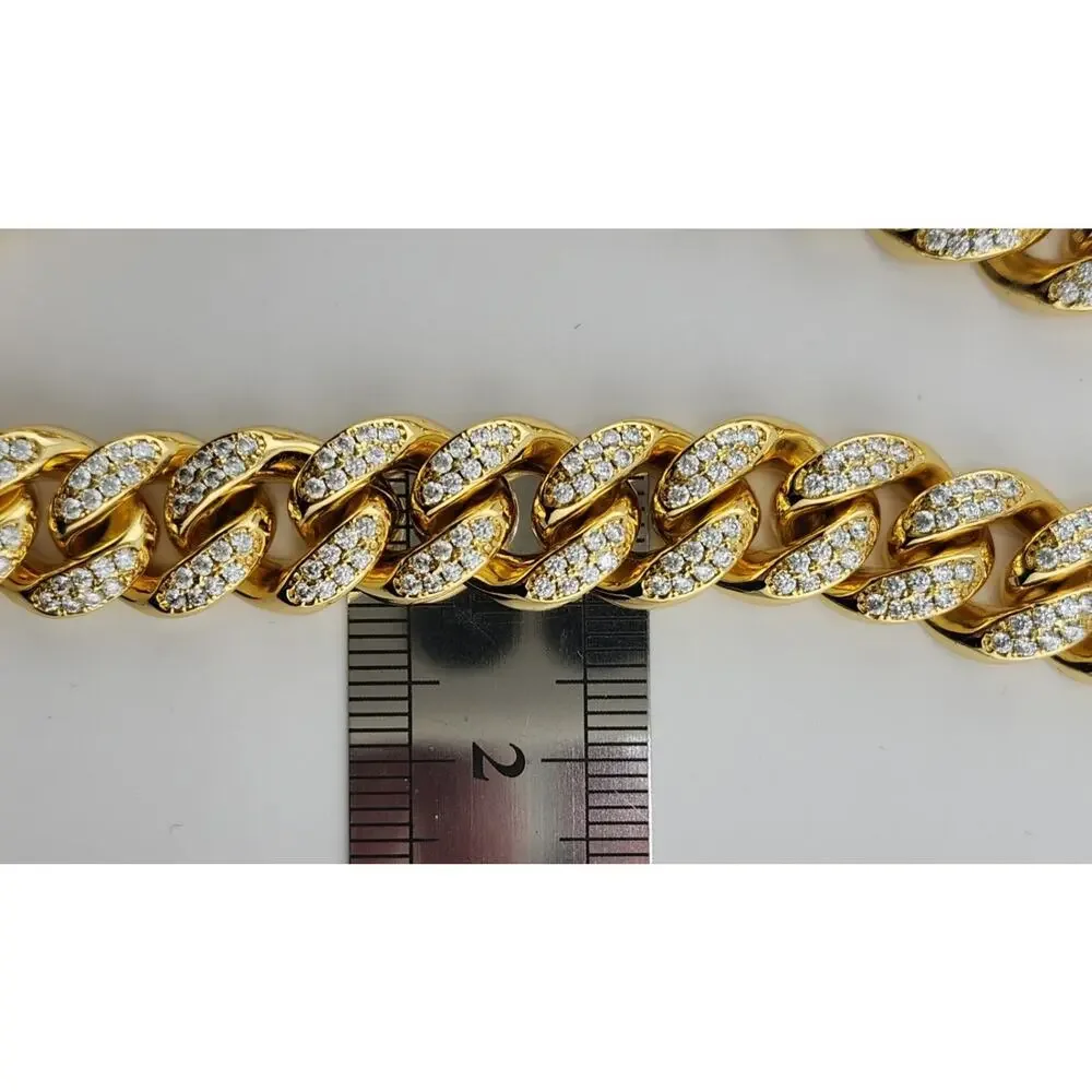 18K Gold IP Plated, Stainless Steel, CZ Cuban Curb Chain Necklace, 10MM 18" - Picture 5 of 6